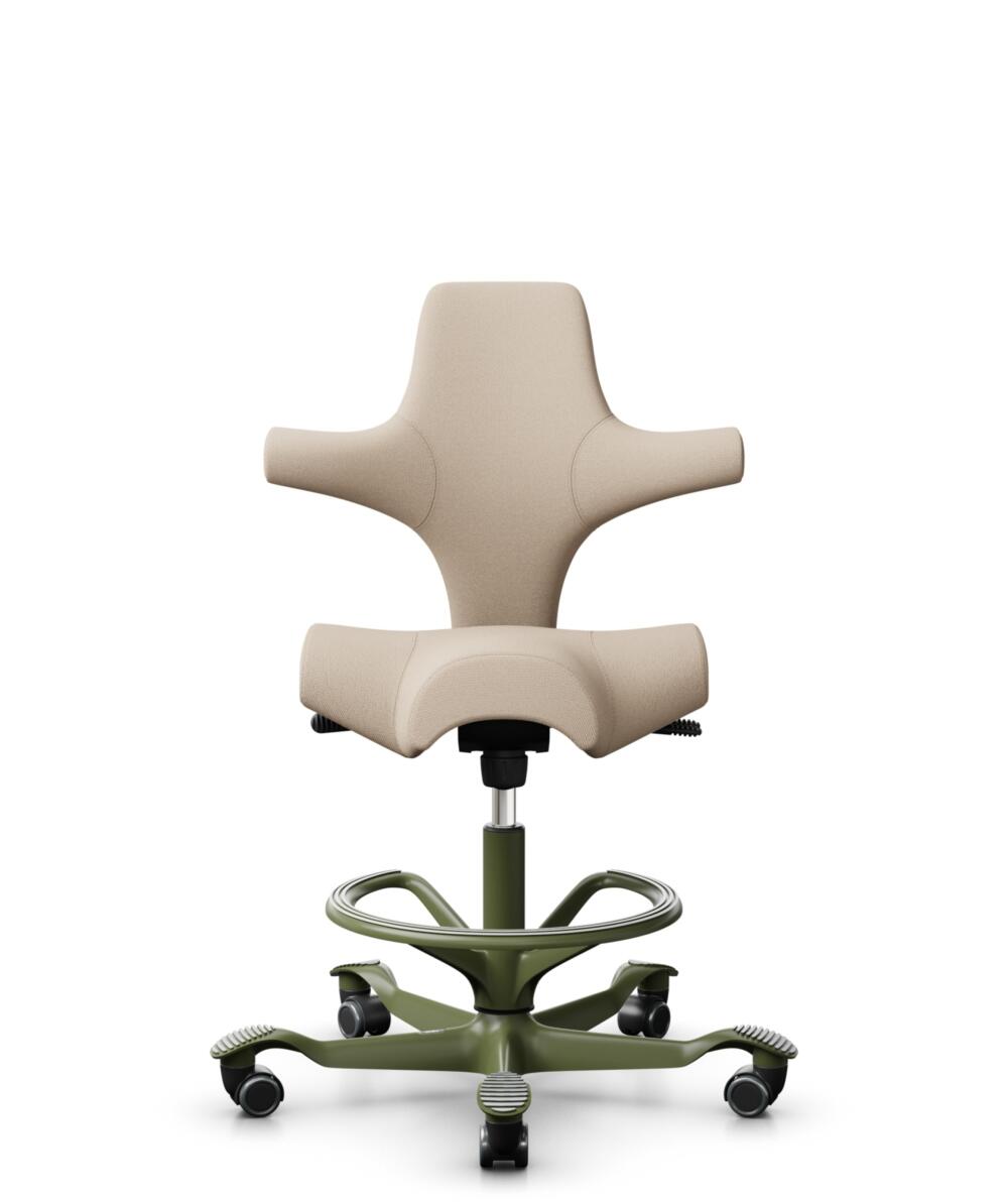HÅG Capisco 8106 - Select (Gabriel) - Wol / Polyamide - SC61188 - Light beige - Framekleur - Moss Grey - Gasveer - 200 mm (Zithoogte 46-64cm) - Vloercontact - Zachte wielen t.b.v. harde vloeren - Voetenring - Ja, in framekleur - Voetster - Nee, voetste... - 1