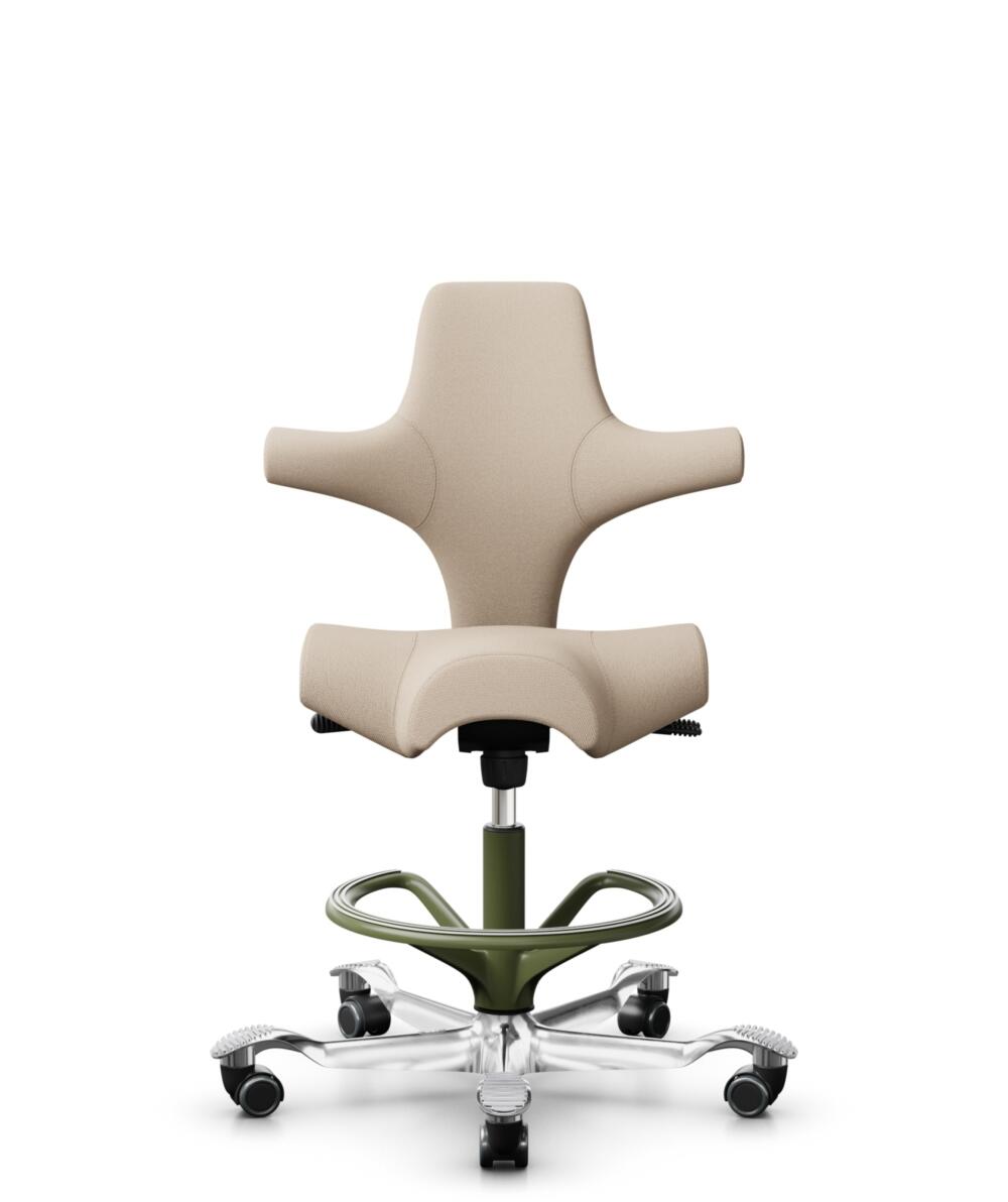 HÅG Capisco 8106 - Select (Gabriel) - Wol / Polyamide - SC61188 - Light beige - Framekleur - Moss Grey - Gasveer - 265 mm (Zithoogte 53-79cm) - Vloercontact - Zachte wielen t.b.v. harde vloeren - Voetenring - Ja, in framekleur - Voetster - Ja, voetster... - 1