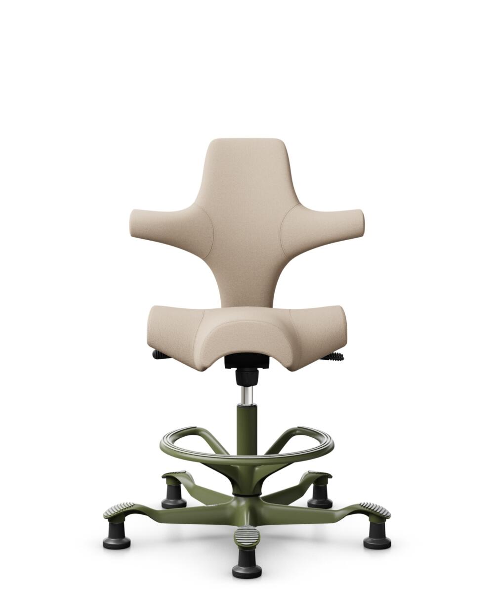 HÅG Capisco 8106 - Select (Gabriel) - Wol / Polyamide - SC61188 - Light beige - Framekleur - Moss Grey - Gasveer - 265 mm (Zithoogte 53-79cm) - Vloercontact - Glijdoppen - Voetenring - Ja, in framekleur - Voetster - Nee, voetster in framekleur - 1