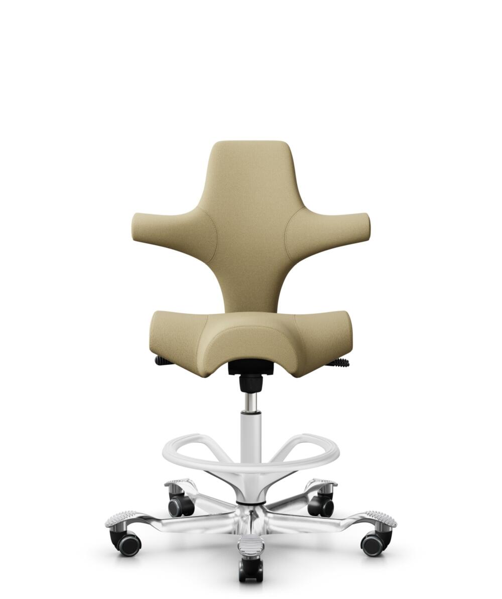 HÅG Capisco 8106 - Select (Gabriel) - Wol / Polyamide - SC62097 - Light ochre - Framekleur - Wit - Gasveer - 200 mm (Zithoogte 46-64cm) - Vloercontact - Zachte wielen t.b.v. harde vloeren - Voetenring - Ja, in framekleur - Voetster - Ja, voetster in ge... - 1