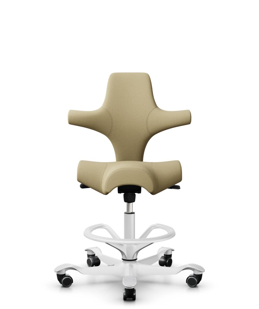 HÅG Capisco 8106 - Select (Gabriel) - Wol / Polyamide - SC62097 - Light ochre - Framekleur - Wit - Gasveer - 265 mm (Zithoogte 53-79cm) - Vloercontact - Zachte wielen t.b.v. harde vloeren - Voetenring - Ja, in framekleur - Voetster - Nee, voetster in f... - 3