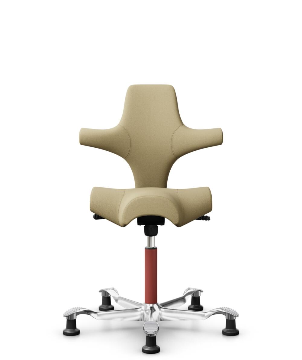 HÅG Capisco 8106 - Select (Gabriel) - Wol / Polyamide - SC62097 - Light ochre - Framekleur - Blush Rose - Gasveer - 265 mm (Zithoogte 53-79cm) - Vloercontact - Glijdoppen - Voetenring - Nee, geen voetenring - Voetster - Ja, voetster in gepolijst aluminium - 3