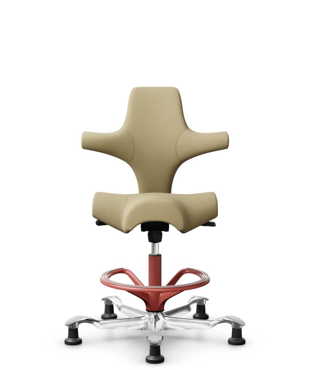 HÅG Capisco 8106 - Select (Gabriel) - Wol / Polyamide - SC62097 - Light ochre - Framekleur - Blush Rose - Gasveer - 265 mm (Zithoogte 53-79cm) - Vloercontact - Glijdoppen - Voetenring - Ja, in framekleur - Voetster - Ja, voetster in gepolijst aluminium - 1