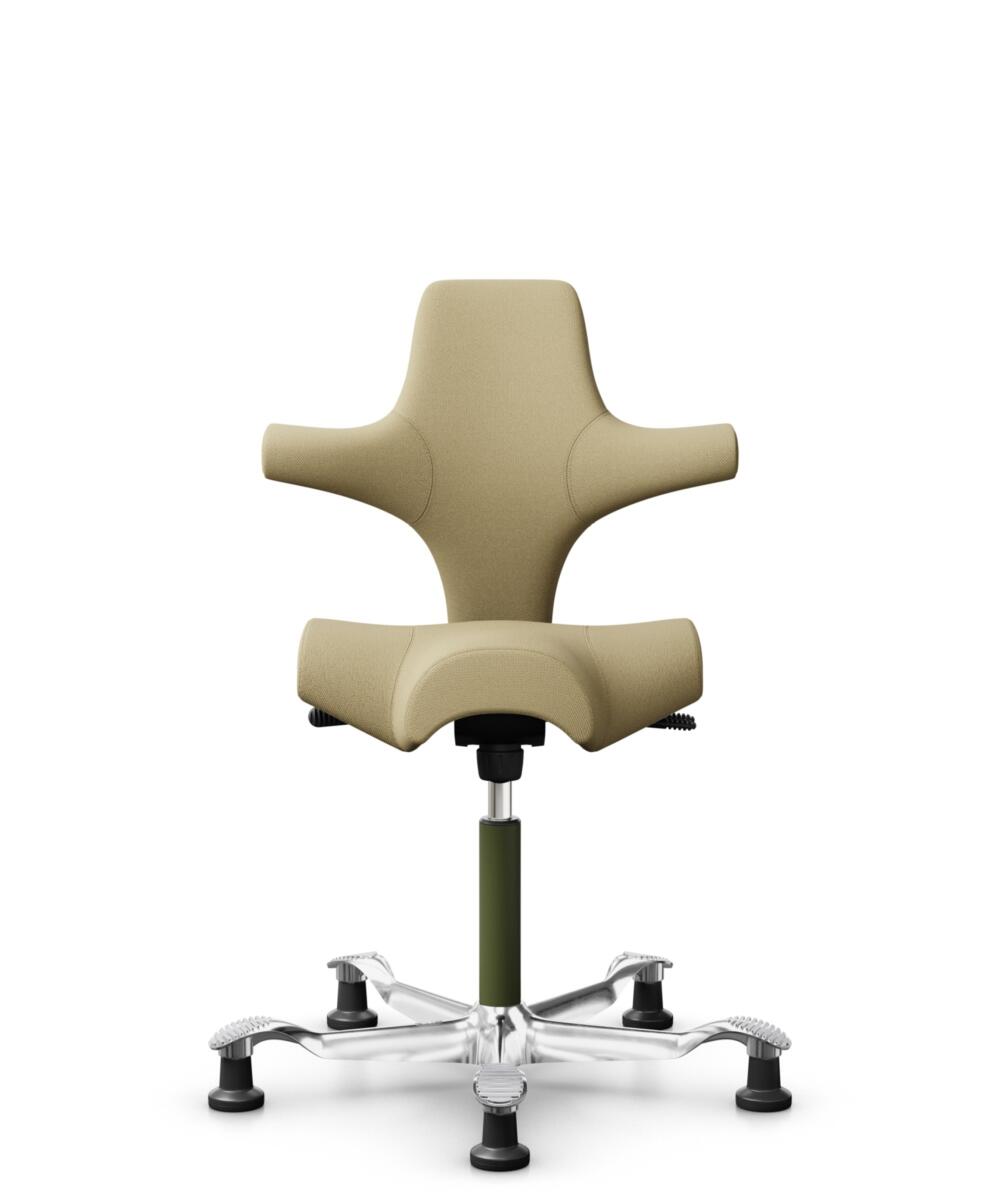 HÅG Capisco 8106 - Select (Gabriel) - Wol / Polyamide - SC62097 - Light ochre - Framekleur - Moss Grey - Gasveer - 150 mm (Zithoogte 40-55cm) - Vloercontact - Glijdoppen - Voetenring - Nee, geen voetenring - Voetster - Ja, voetster in gepolijst aluminium - 1