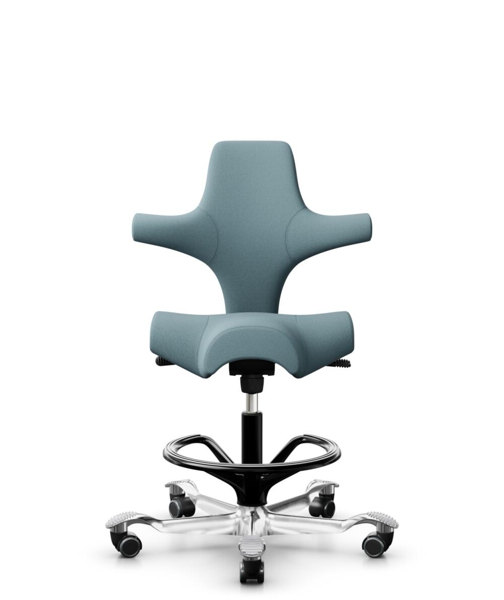 HÅG Capisco 8106 - Select (Gabriel) - Wol / Polyamide - SC67098 - Glacier blue - Framekleur - Zwart - Gasveer - 265 mm (Zithoogte 53-79cm) - Vloercontact - Zachte wielen t.b.v. harde vloeren - Voetenring - Ja, in framekleur - Voetster - Ja, voetster in... - 1