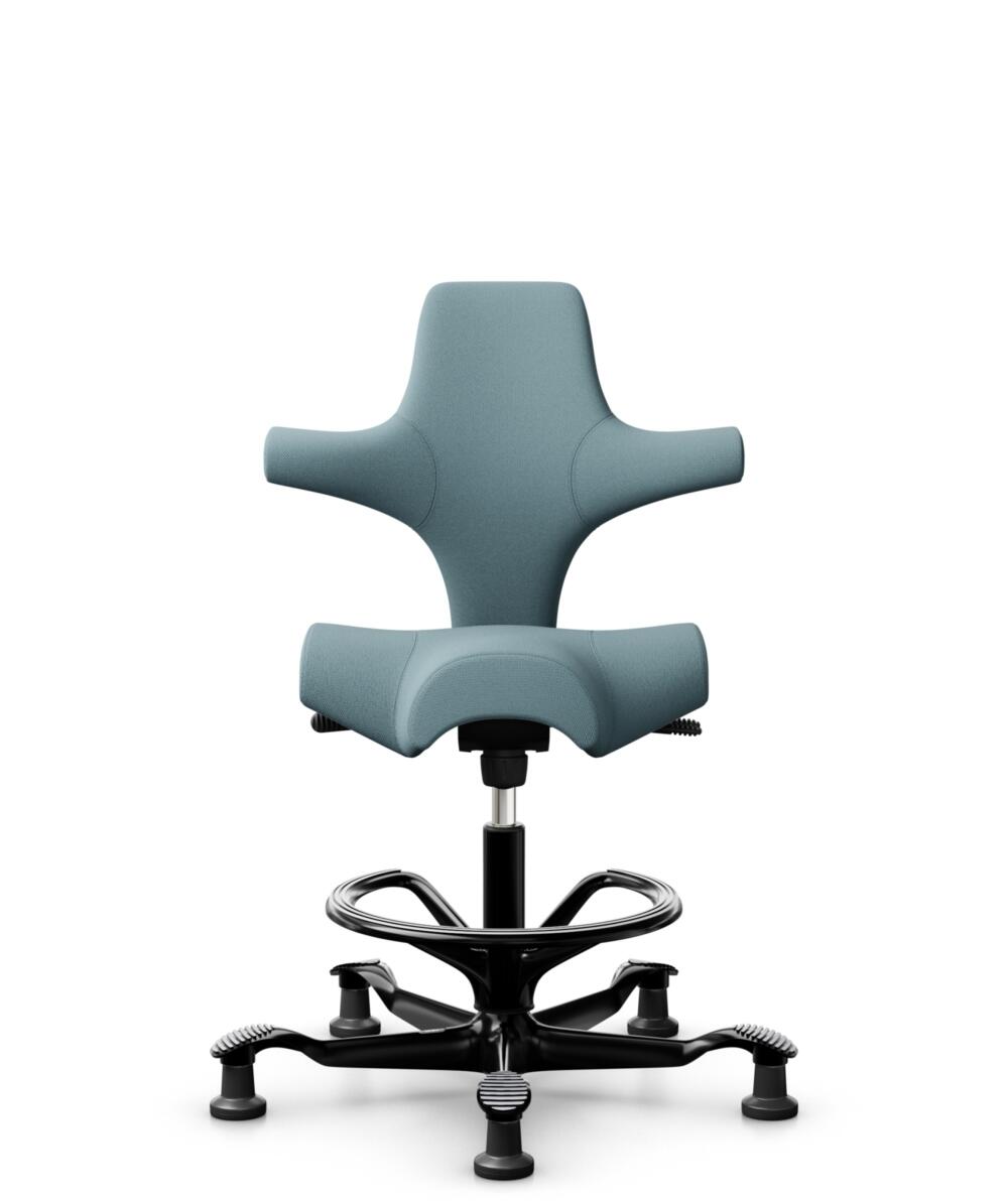 HÅG Capisco 8106 - Select (Gabriel) - Wol / Polyamide - SC67098 - Glacier blue - Framekleur - Zwart - Gasveer - 265 mm (Zithoogte 53-79cm) - Vloercontact - Glijdoppen - Voetenring - Ja, in framekleur - Voetster - Nee, voetster in framekleur - 3