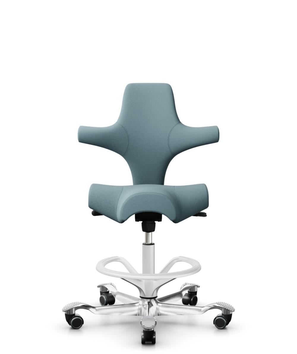 HÅG Capisco 8106 - Select (Gabriel) - Wol / Polyamide - SC67098 - Glacier blue - Framekleur - Wit - Gasveer - 200 mm (Zithoogte 46-64cm) - Vloercontact - Zachte wielen t.b.v. harde vloeren - Voetenring - Ja, in framekleur - Voetster - Ja, voetster in g... - 1