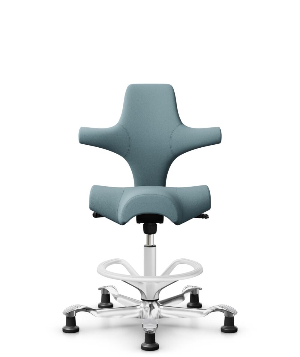 HÅG Capisco 8106 - Select (Gabriel) - Wol / Polyamide - SC67098 - Glacier blue - Framekleur - Wit - Gasveer - 200 mm (Zithoogte 46-64cm) - Vloercontact - Glijdoppen - Voetenring - Ja, in framekleur - Voetster - Ja, voetster in gepolijst aluminium - 1
