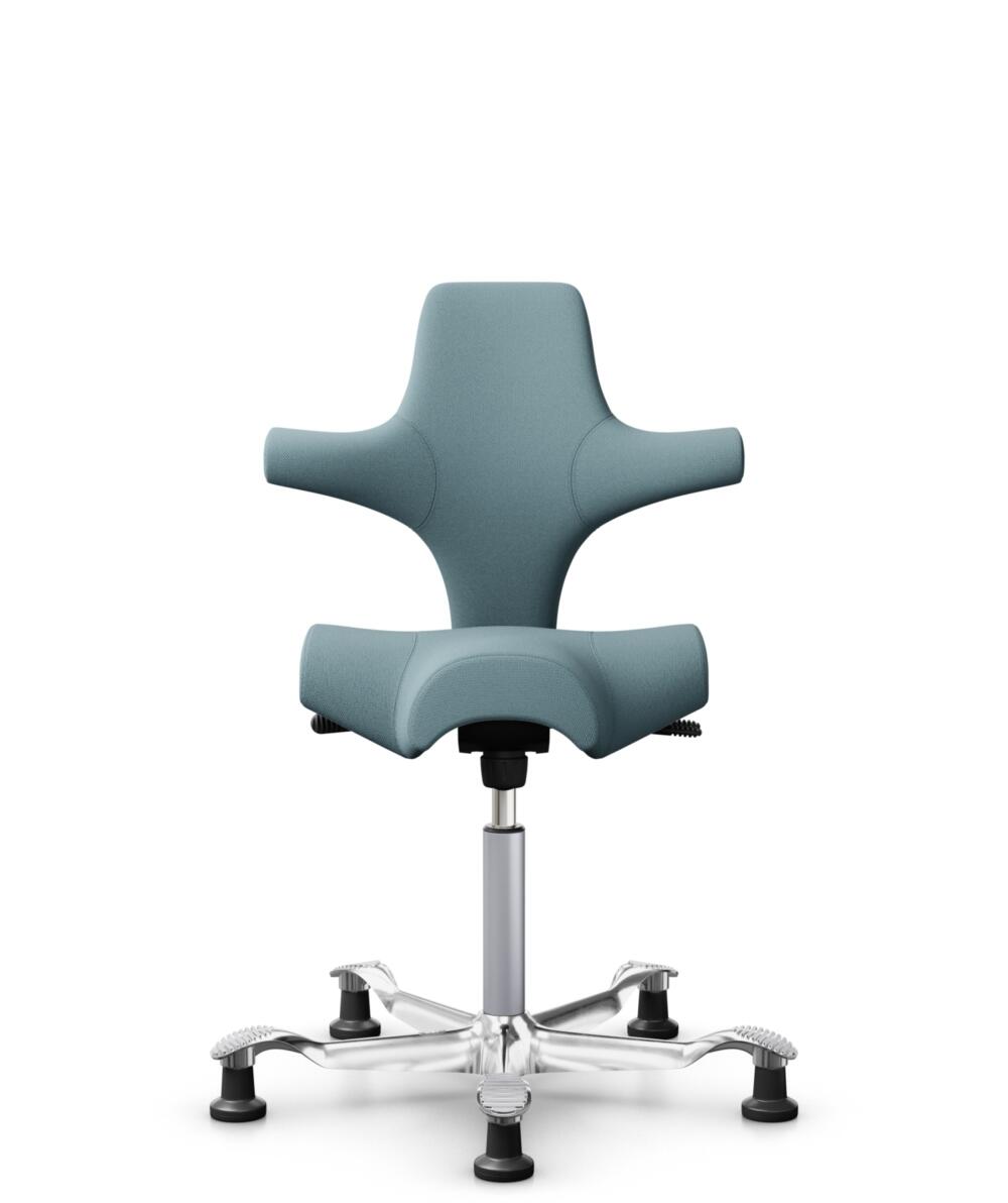 HÅG Capisco 8106 - Select (Gabriel) - Wol / Polyamide - SC67098 - Glacier blue - Framekleur - Zilver - Gasveer - 200 mm (Zithoogte 46-64cm) - Vloercontact - Glijdoppen - Voetenring - Nee, geen voetenring - Voetster - Ja, voetster in gepolijst aluminium - 1