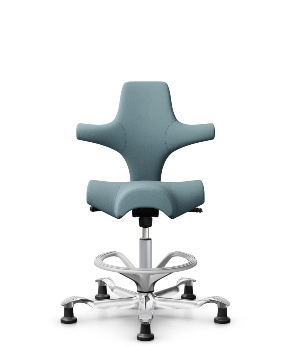 HÅG Capisco 8106 - Select (Gabriel) - Wol / Polyamide - SC67098 - Glacier blue - Framekleur - Zilver - Gasveer - 200 mm (Zithoogte 46-64cm) - Vloercontact - Glijdoppen - Voetenring - Ja, in framekleur - Voetster - Ja, voetster in gepolijst aluminium - 3