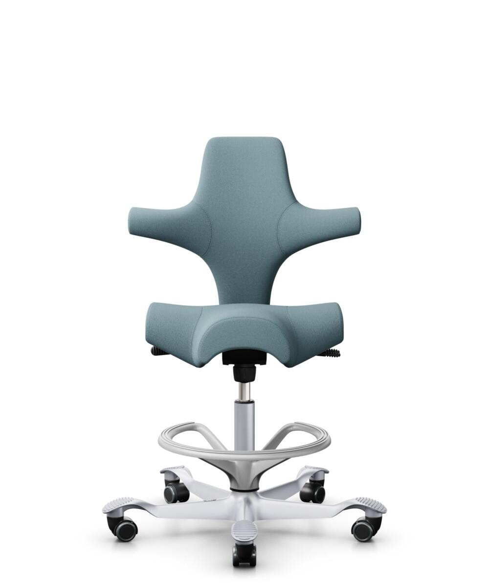 HÅG Capisco 8106 - Select (Gabriel) - Wol / Polyamide - SC67098 - Glacier blue - Framekleur - Zilver - Gasveer - 265 mm (Zithoogte 53-79cm) - Vloercontact - Harde wielen t.b.v. zachte vloeren - Voetenring - Ja, in framekleur - Voetster - Nee, voetster ... - 1