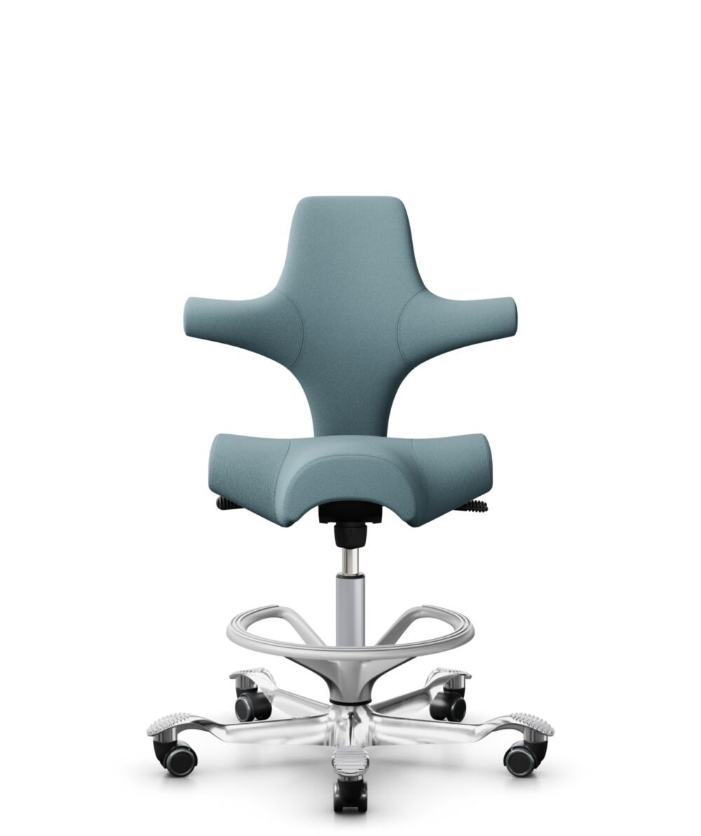 HÅG Capisco 8106 - Select (Gabriel) - Wol / Polyamide - SC67098 - Glacier blue - Framekleur - Zilver - Gasveer - 265 mm (Zithoogte 53-79cm) - Vloercontact - Harde wielen t.b.v. zachte vloeren - Voetenring - Ja, in framekleur - Voetster - Ja, voetster i... - 3