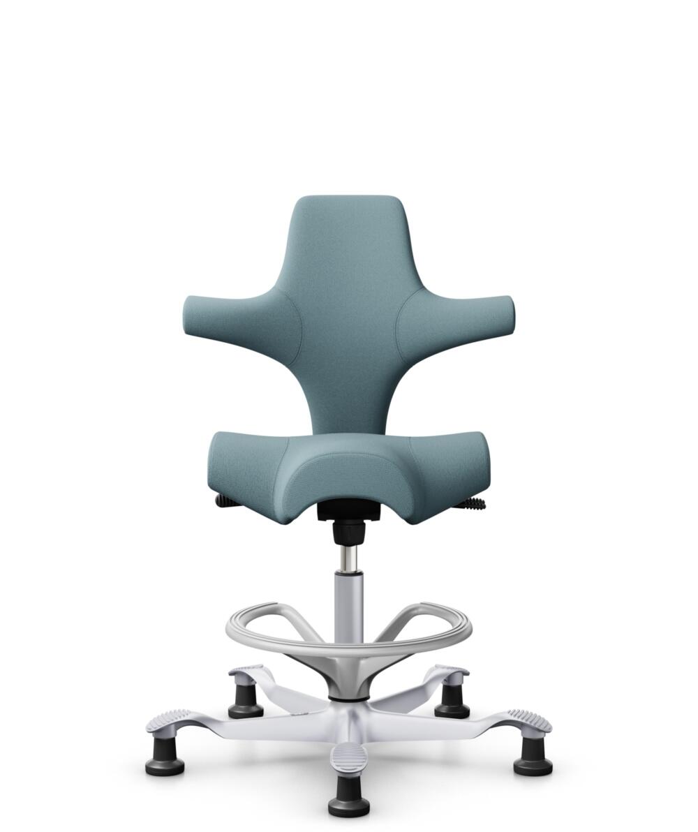 HÅG Capisco 8106 - Select (Gabriel) - Wol / Polyamide - SC67098 - Glacier blue - Framekleur - Zilver - Gasveer - 265 mm (Zithoogte 53-79cm) - Vloercontact - Glijdoppen - Voetenring - Ja, in framekleur - Voetster - Nee, voetster in framekleur - 1