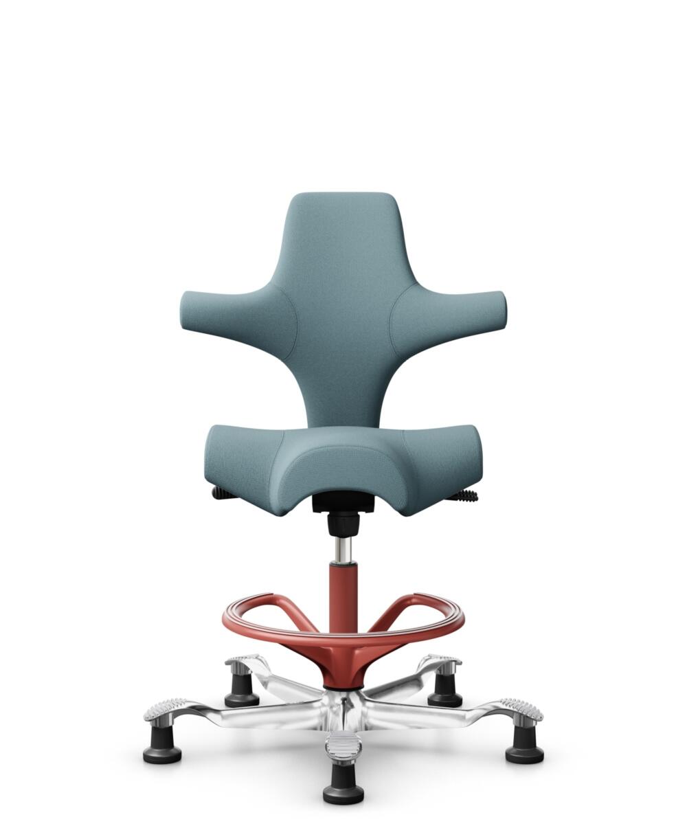 HÅG Capisco 8106 - Select (Gabriel) - Wol / Polyamide - SC67098 - Glacier blue - Framekleur - Blush Rose - Gasveer - 265 mm (Zithoogte 53-79cm) - Vloercontact - Glijdoppen - Voetenring - Ja, in framekleur - Voetster - Ja, voetster in gepolijst aluminium - 1
