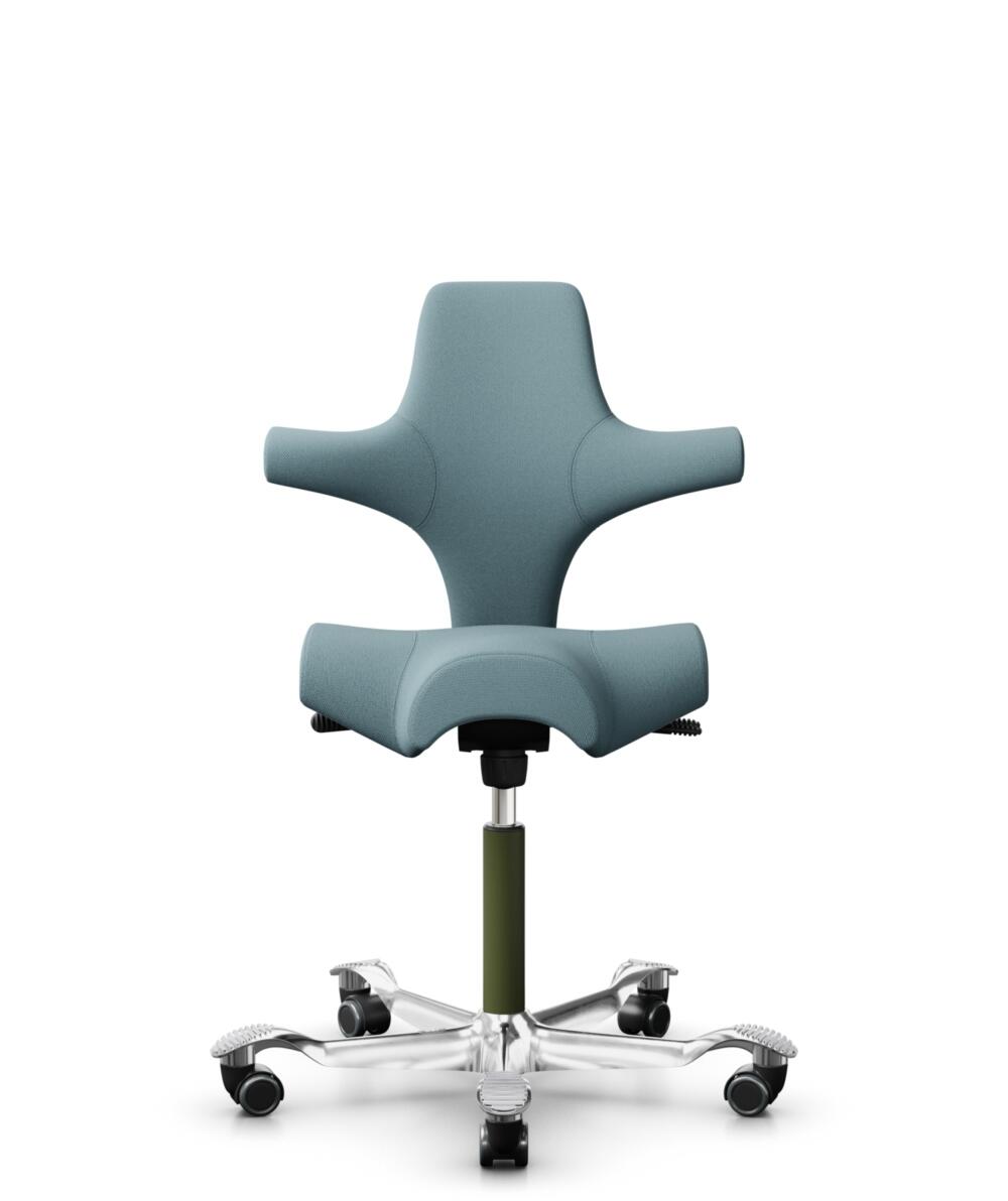 HÅG Capisco 8106 - Select (Gabriel) - Wol / Polyamide - SC67098 - Glacier blue - Framekleur - Moss Grey - Gasveer - 150 mm (Zithoogte 40-55cm) - Vloercontact - Harde wielen t.b.v. zachte vloeren - Voetenring - Nee, geen voetenring - Voetster - Ja, voet... - 1