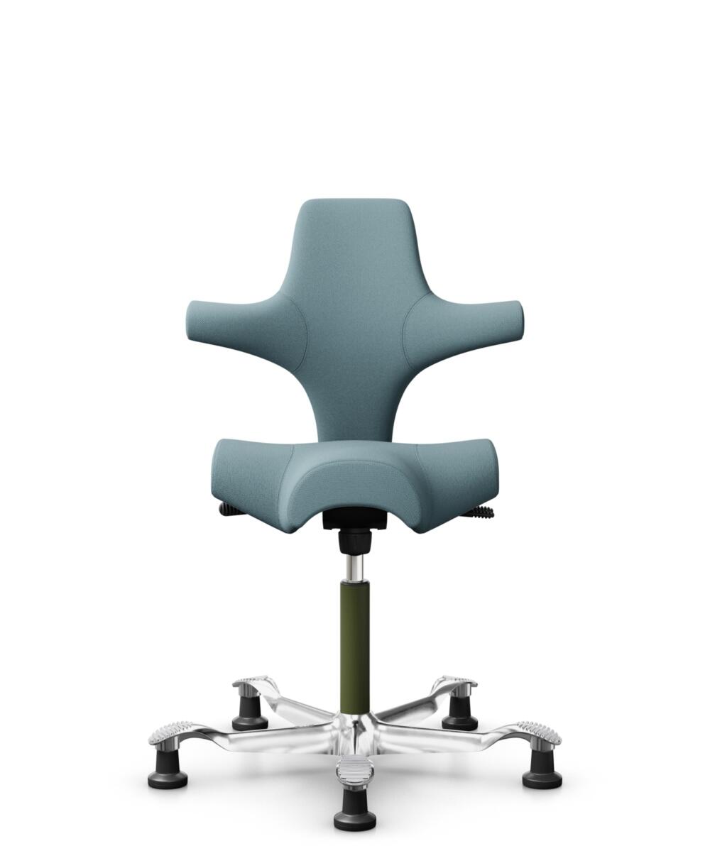 HÅG Capisco 8106 - Select (Gabriel) - Wol / Polyamide - SC67098 - Glacier blue - Framekleur - Moss Grey - Gasveer - 150 mm (Zithoogte 40-55cm) - Vloercontact - Glijdoppen - Voetenring - Nee, geen voetenring - Voetster - Ja, voetster in gepolijst aluminium - 1