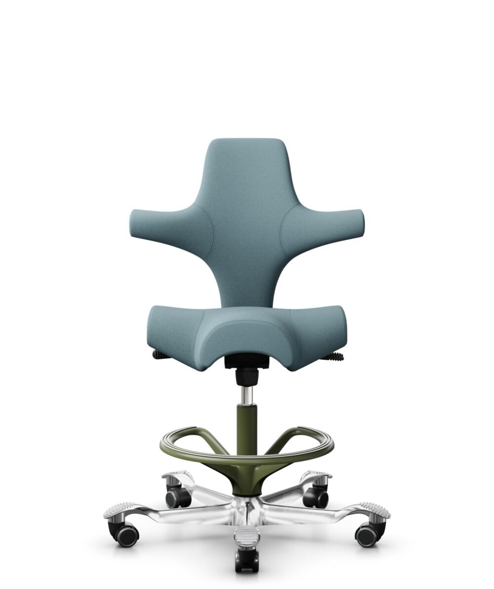 HÅG Capisco 8106 - Select (Gabriel) - Wol / Polyamide - SC67098 - Glacier blue - Framekleur - Moss Grey - Gasveer - 200 mm (Zithoogte 46-64cm) - Vloercontact - Harde wielen t.b.v. zachte vloeren - Voetenring - Ja, in framekleur - Voetster - Ja, voetste... - 3