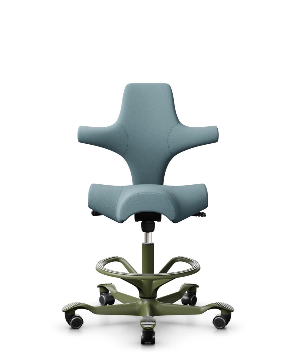 HÅG Capisco 8106 - Select (Gabriel) - Wol / Polyamide - SC67098 - Glacier blue - Framekleur - Moss Grey - Gasveer - 200 mm (Zithoogte 46-64cm) - Vloercontact - Zachte wielen t.b.v. harde vloeren - Voetenring - Ja, in framekleur - Voetster - Nee, voetst... - 1