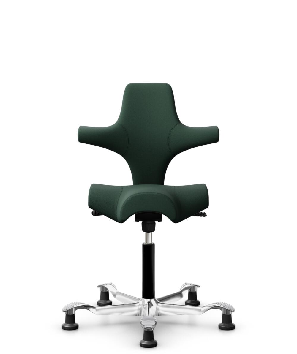 HÅG Capisco 8106 - Select (Gabriel) - Wol / Polyamide - SC68209 - Dark green - Framekleur - Zwart - Gasveer - 150 mm (Zithoogte 40-55cm) - Vloercontact - Glijdoppen - Voetenring - Nee, geen voetenring - Voetster - Ja, voetster in gepolijst aluminium - 3