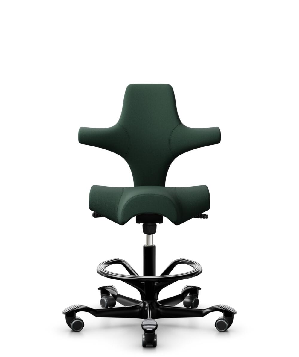 HÅG Capisco 8106 - Select (Gabriel) - Wol / Polyamide - SC68209 - Dark green - Framekleur - Zwart - Gasveer - 265 mm (Zithoogte 53-79cm) - Vloercontact - Harde wielen t.b.v. zachte vloeren - Voetenring - Ja, in framekleur - Voetster - Nee, voetster in ... - 3