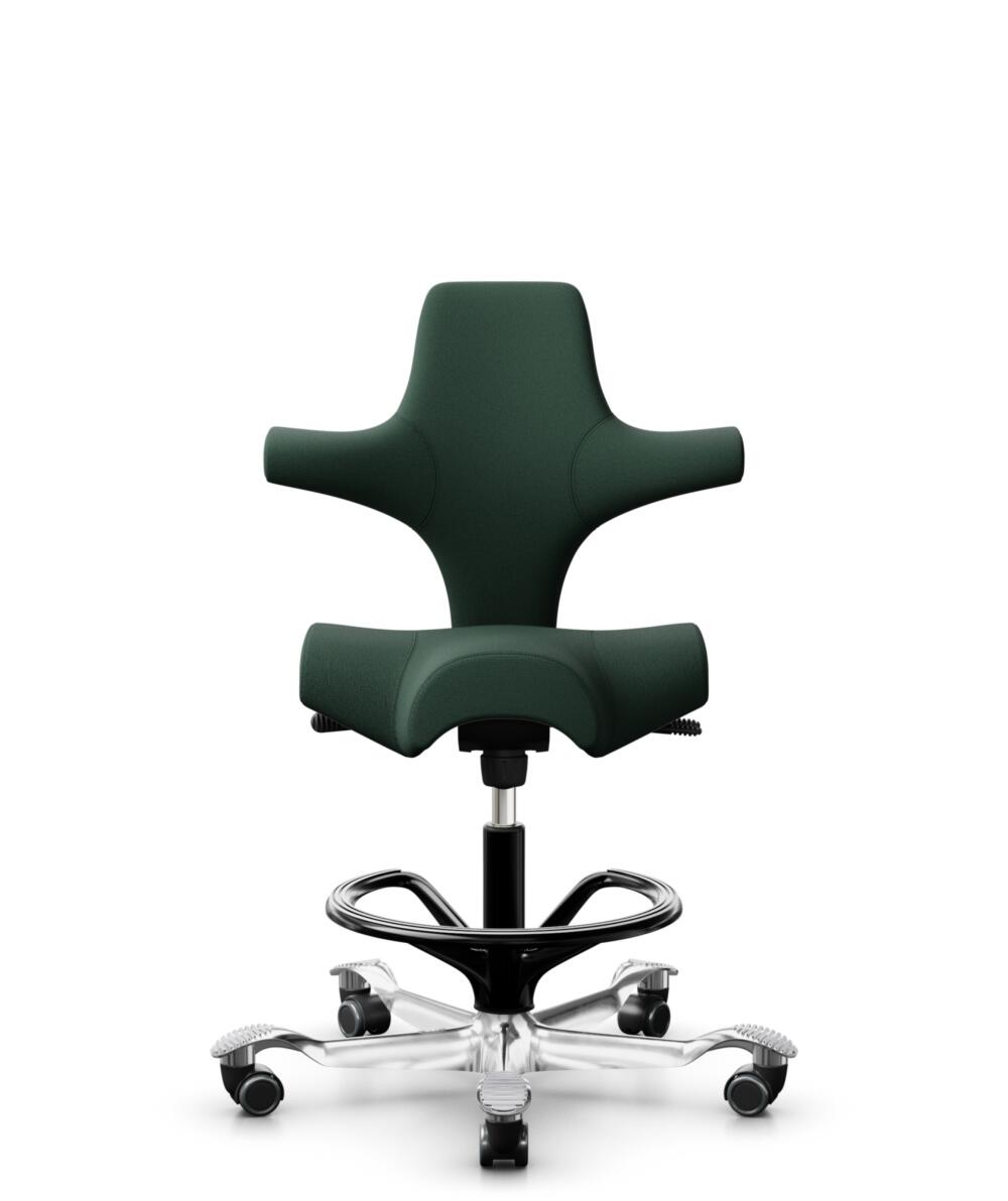 HÅG Capisco 8106 - Select (Gabriel) - Wol / Polyamide - SC68209 - Dark green - Framekleur - Zwart - Gasveer - 265 mm (Zithoogte 53-79cm) - Vloercontact - Zachte wielen t.b.v. harde vloeren - Voetenring - Ja, in framekleur - Voetster - Ja, voetster in g... - 1