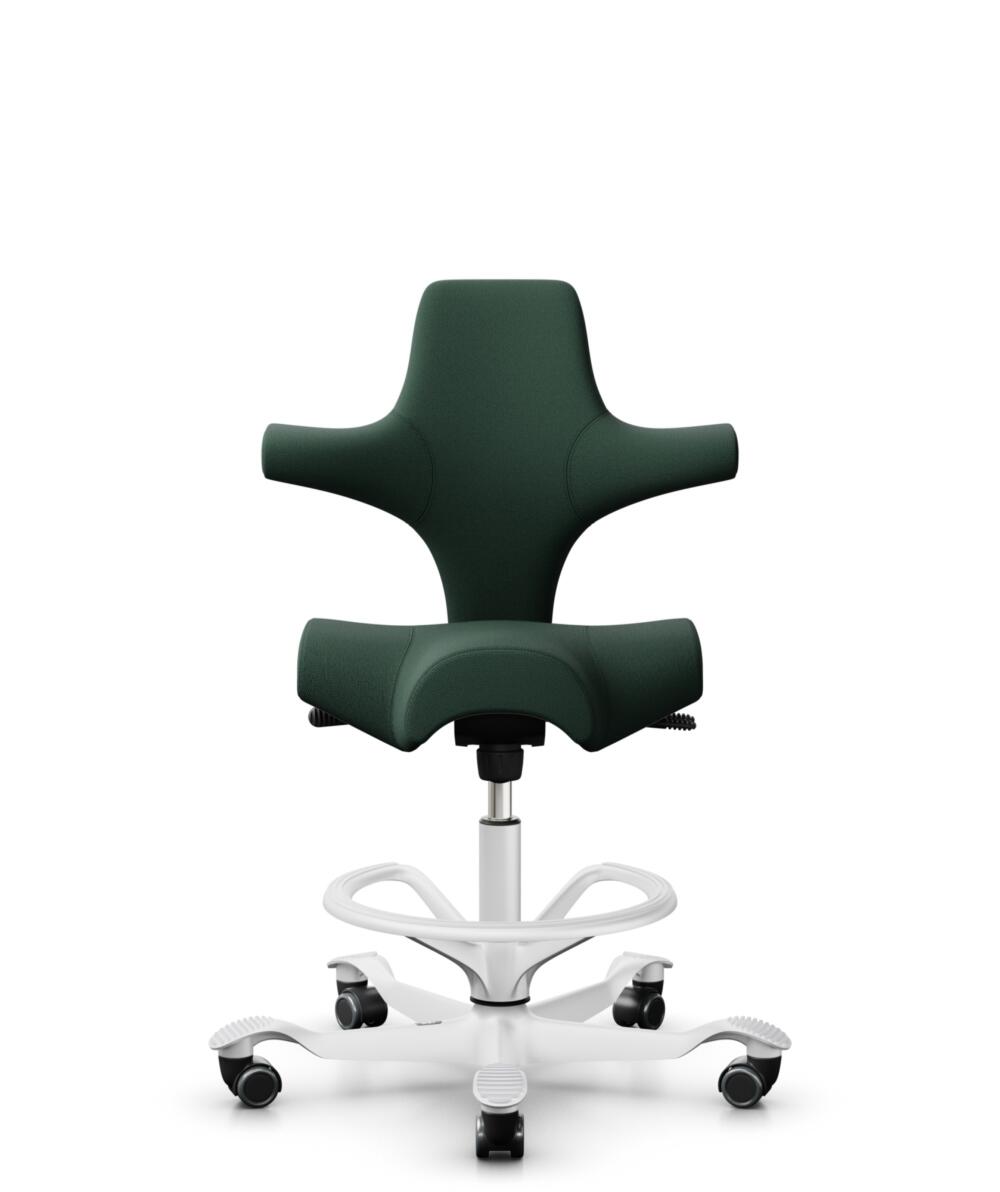HÅG Capisco 8106 - Select (Gabriel) - Wol / Polyamide - SC68209 - Dark green - Framekleur - Wit - Gasveer - 265 mm (Zithoogte 53-79cm) - Vloercontact - Harde wielen t.b.v. zachte vloeren - Voetenring - Ja, in framekleur - Voetster - Nee, voetster in fr... - 3