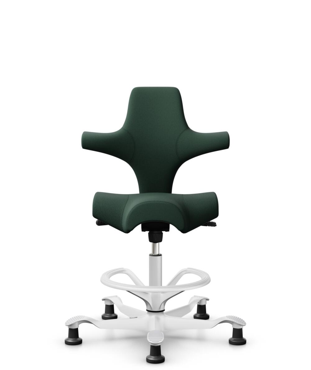 HÅG Capisco 8106 - Select (Gabriel) - Wol / Polyamide - SC68209 - Dark green - Framekleur - Wit - Gasveer - 265 mm (Zithoogte 53-79cm) - Vloercontact - Glijdoppen - Voetenring - Ja, in framekleur - Voetster - Nee, voetster in framekleur - 3