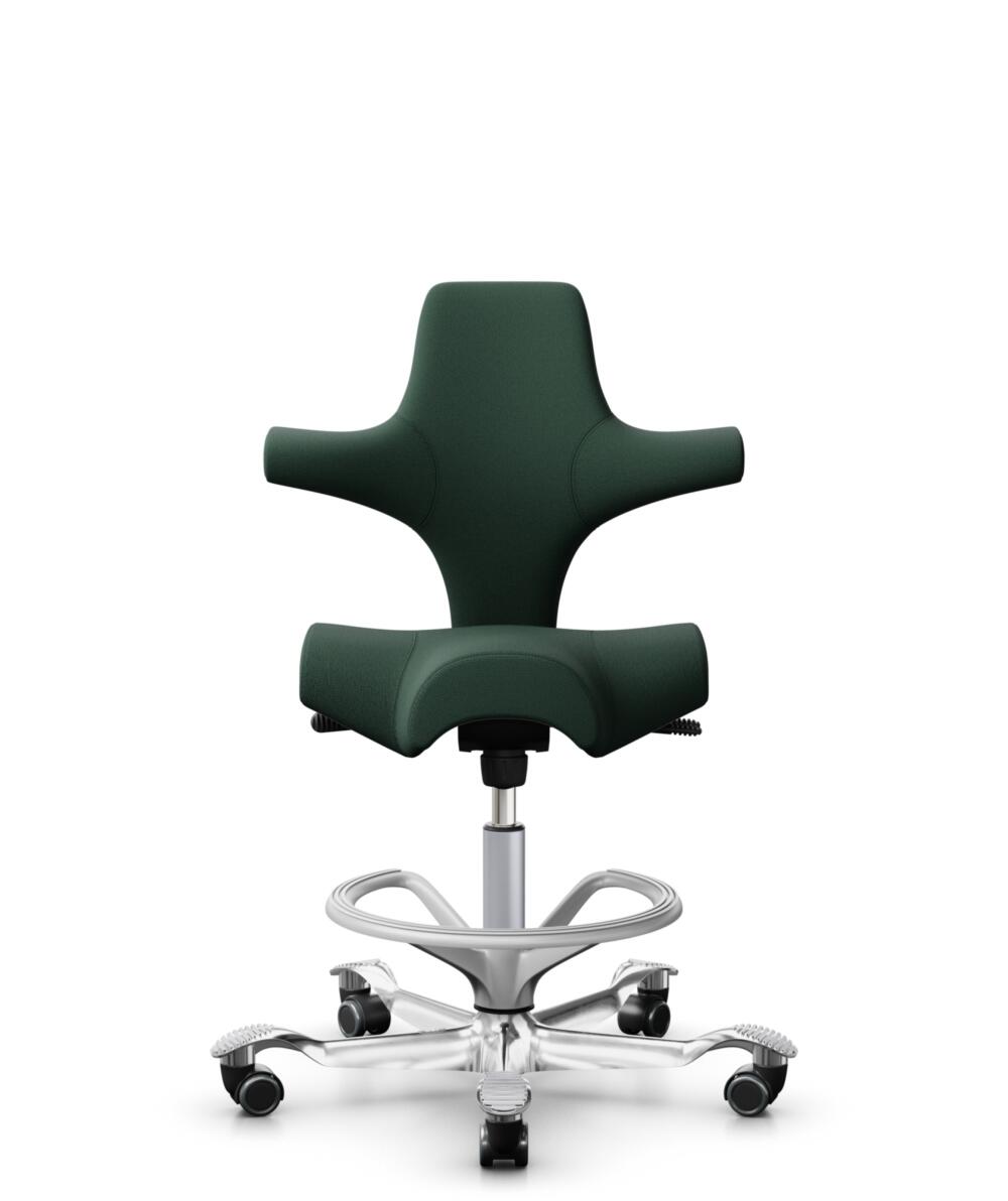 HÅG Capisco 8106 - Select (Gabriel) - Wol / Polyamide - SC68209 - Dark green - Framekleur - Zilver - Gasveer - 265 mm (Zithoogte 53-79cm) - Vloercontact - Zachte wielen t.b.v. harde vloeren - Voetenring - Ja, in framekleur - Voetster - Ja, voetster in ... - 3