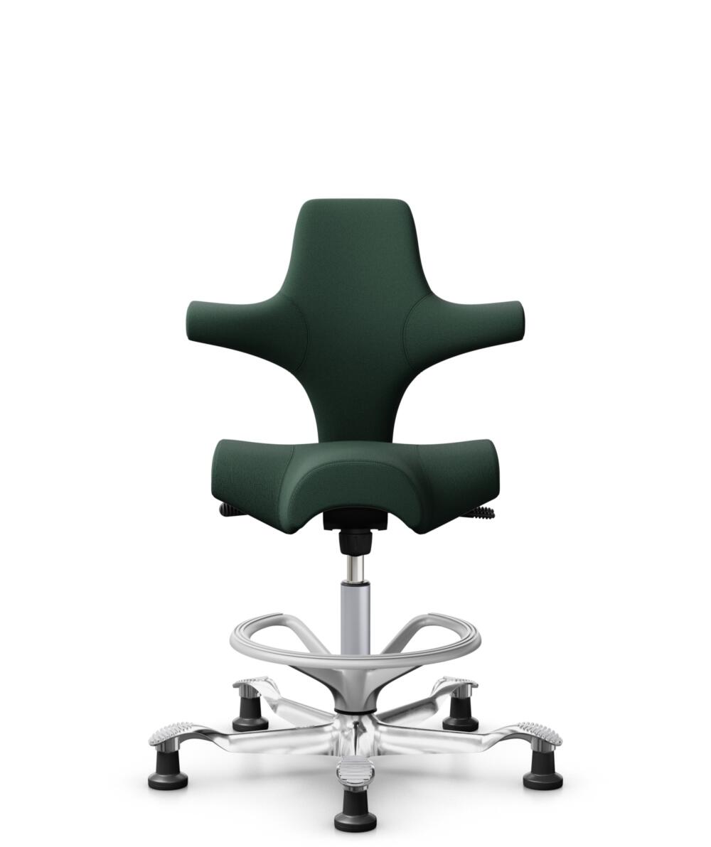 HÅG Capisco 8106 - Select (Gabriel) - Wol / Polyamide - SC68209 - Dark green - Framekleur - Zilver - Gasveer - 265 mm (Zithoogte 53-79cm) - Vloercontact - Glijdoppen - Voetenring - Ja, in framekleur - Voetster - Ja, voetster in gepolijst aluminium - 3