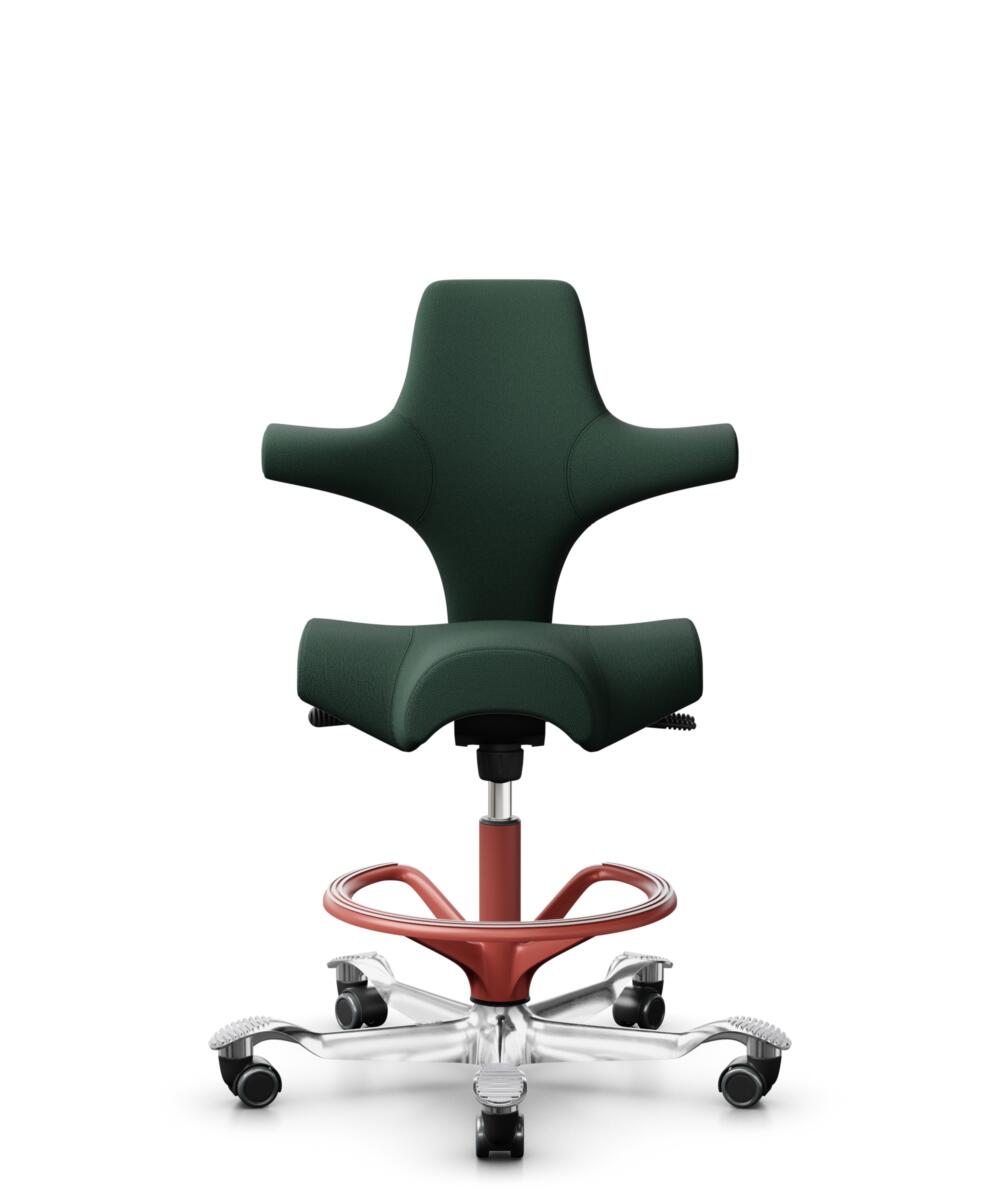 HÅG Capisco 8106 - Select (Gabriel) - Wol / Polyamide - SC68209 - Dark green - Framekleur - Blush Rose - Gasveer - 265 mm (Zithoogte 53-79cm) - Vloercontact - Harde wielen t.b.v. zachte vloeren - Voetenring - Ja, in framekleur - Voetster - Ja, voetster... - 1