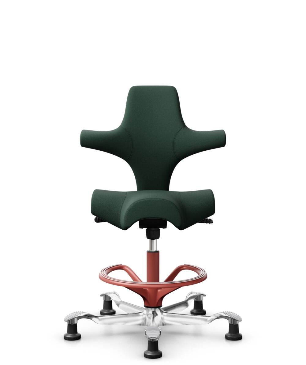 HÅG Capisco 8106 - Select (Gabriel) - Wol / Polyamide - SC68209 - Dark green - Framekleur - Blush Rose - Gasveer - 265 mm (Zithoogte 53-79cm) - Vloercontact - Glijdoppen - Voetenring - Ja, in framekleur - Voetster - Ja, voetster in gepolijst aluminium - 1