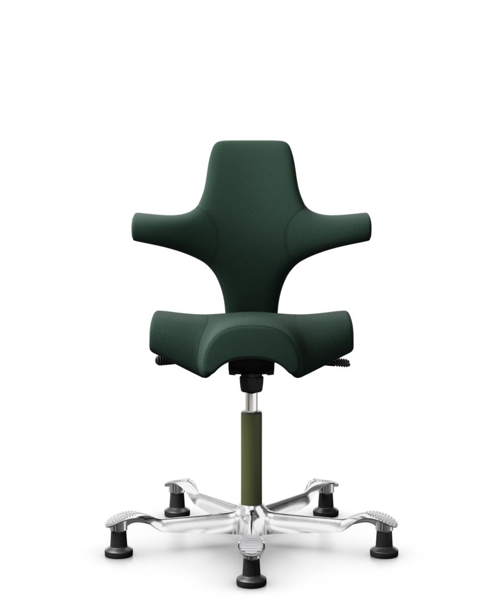 HÅG Capisco 8106 - Select (Gabriel) - Wol / Polyamide - SC68209 - Dark green - Framekleur - Moss Grey - Gasveer - 150 mm (Zithoogte 40-55cm) - Vloercontact - Glijdoppen - Voetenring - Nee, geen voetenring - Voetster - Ja, voetster in gepolijst aluminium - 1