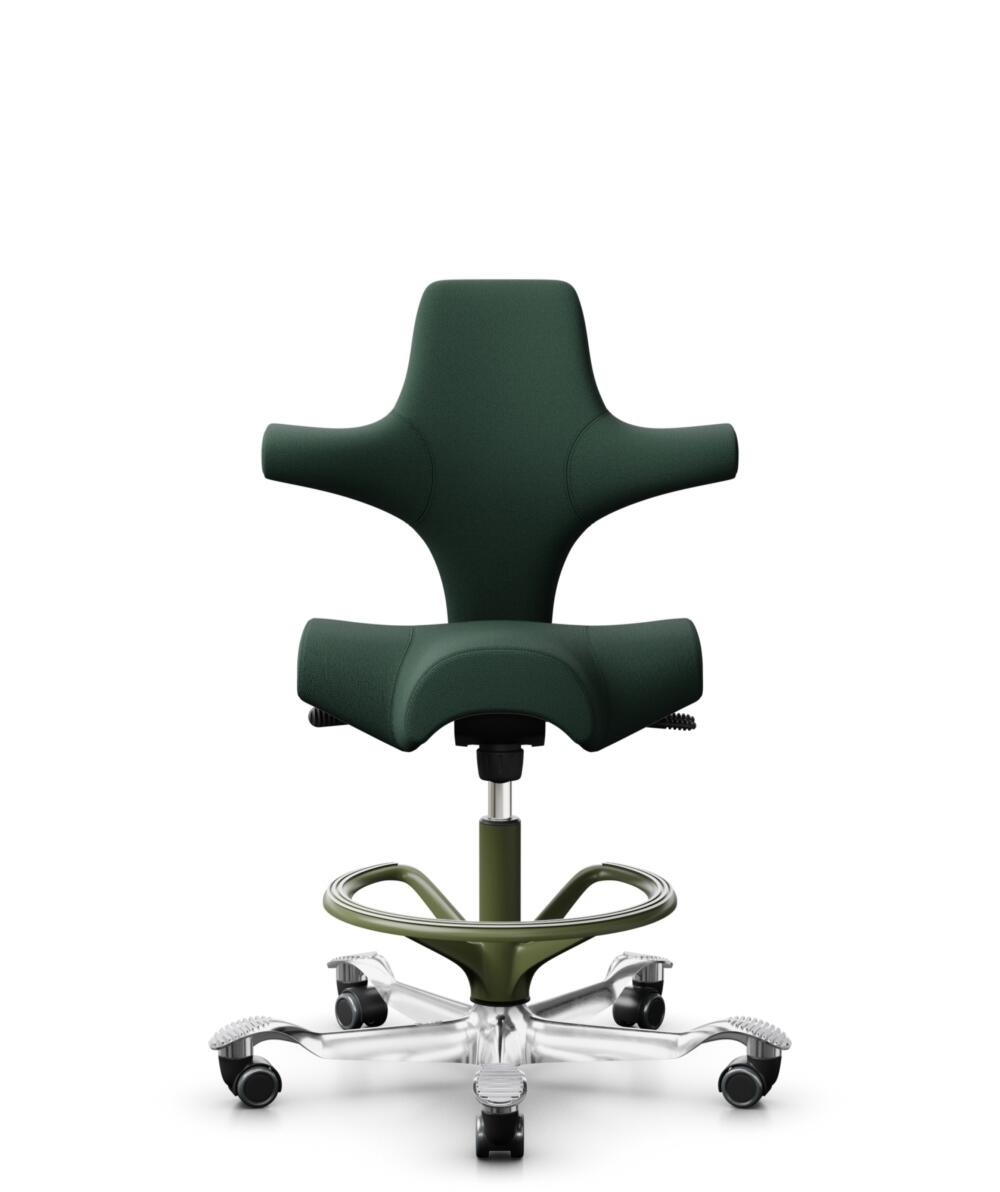HÅG Capisco 8106 - Select (Gabriel) - Wol / Polyamide - SC68209 - Dark green - Framekleur - Moss Grey - Gasveer - 200 mm (Zithoogte 46-64cm) - Vloercontact - Zachte wielen t.b.v. harde vloeren - Voetenring - Ja, in framekleur - Voetster - Ja, voetster ... - 3
