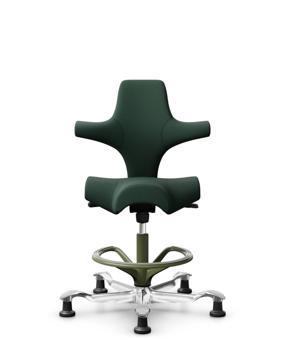 HÅG Capisco 8106 - Select (Gabriel) - Wol / Polyamide - SC68209 - Dark green - Framekleur - Moss Grey - Gasveer - 265 mm (Zithoogte 53-79cm) - Vloercontact - Glijdoppen - Voetenring - Ja, in framekleur - Voetster - Ja, voetster in gepolijst aluminium - 3