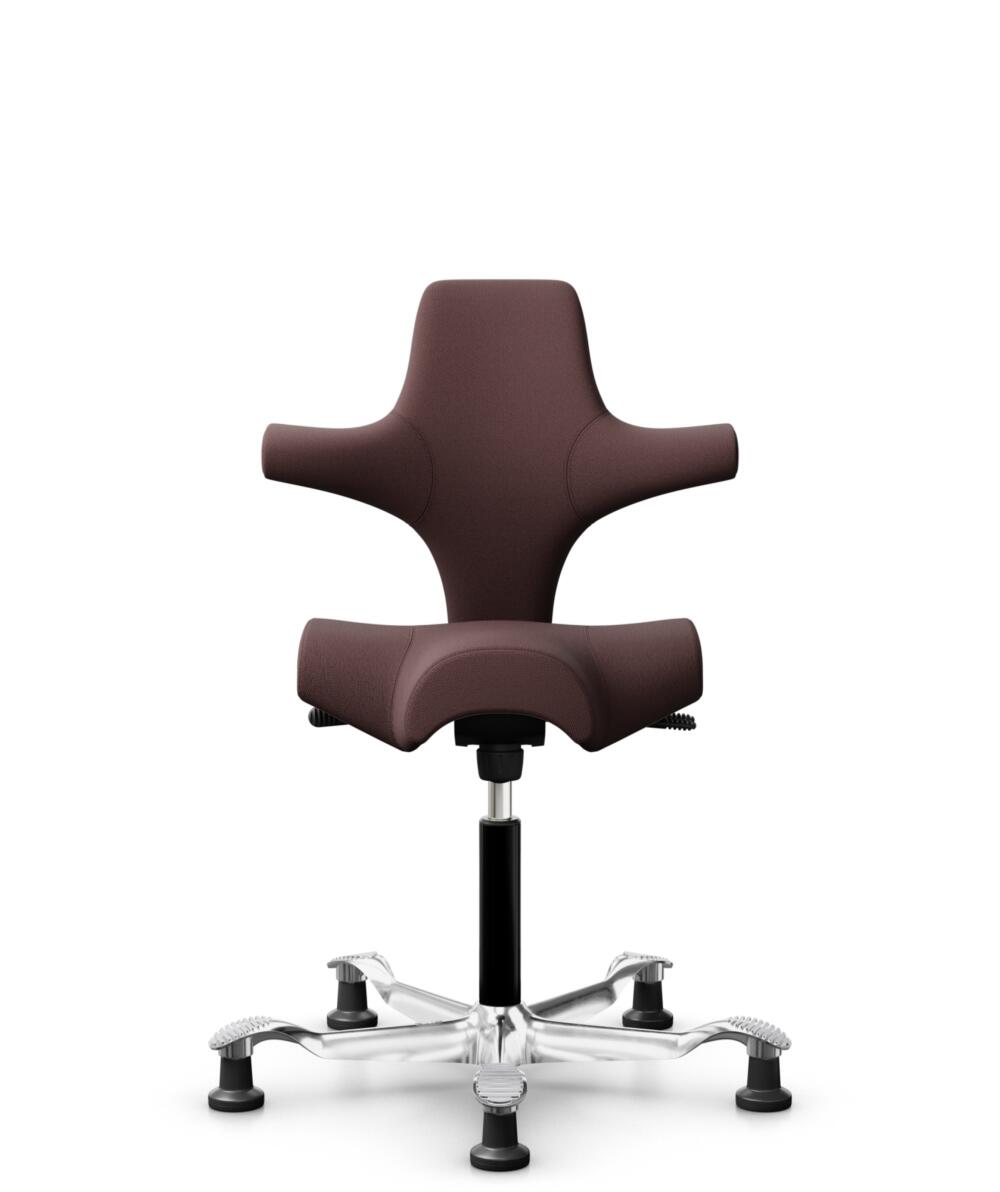 HÅG Capisco 8106 - Select (Gabriel) - Wol / Polyamide - SC61186 - Chestnut - Framekleur - Zwart - Gasveer - 150 mm (Zithoogte 40-55cm) - Vloercontact - Glijdoppen - Voetenring - Nee, geen voetenring - Voetster - Ja, voetster in gepolijst aluminium - 3