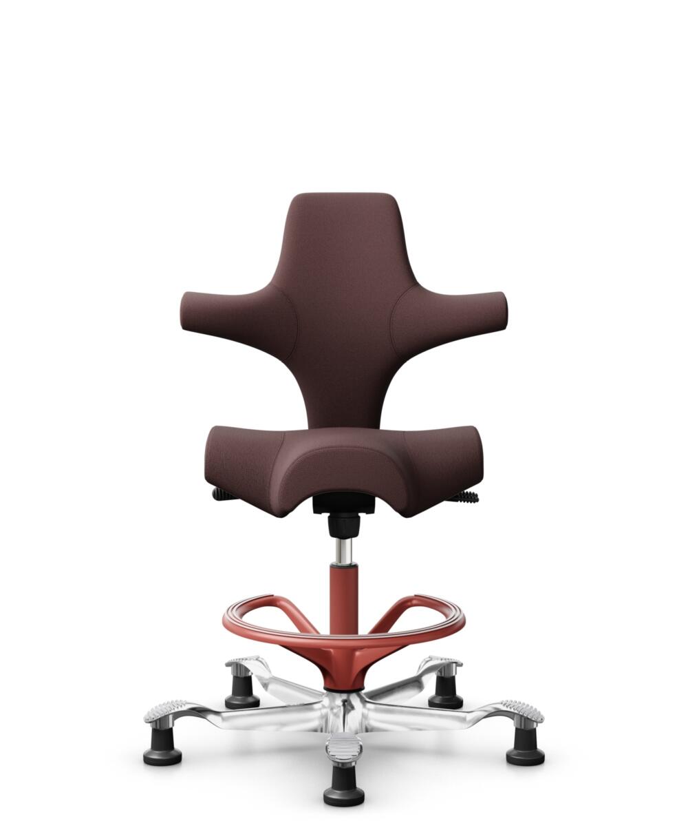 HÅG Capisco 8106 - Select (Gabriel) - Wol / Polyamide - SC61186 - Chestnut - Framekleur - Blush Rose - Gasveer - 200 mm (Zithoogte 46-64cm) - Vloercontact - Glijdoppen - Voetenring - Ja, in framekleur - Voetster - Ja, voetster in gepolijst aluminium - 1