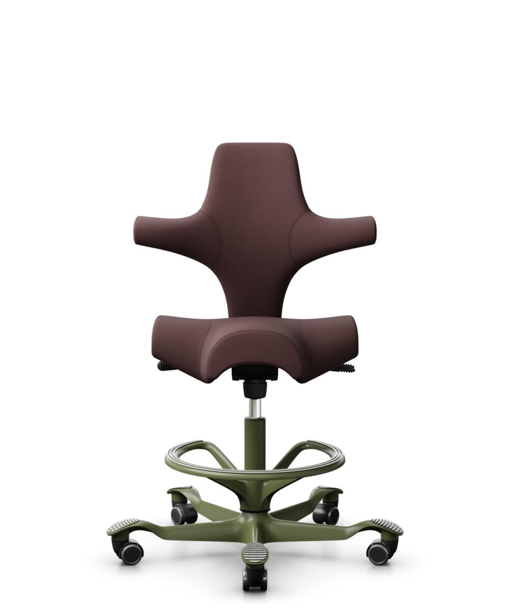 HÅG Capisco 8106 - Select (Gabriel) - Wol / Polyamide - SC61186 - Chestnut - Framekleur - Moss Grey - Gasveer - 200 mm (Zithoogte 46-64cm) - Vloercontact - Zachte wielen t.b.v. harde vloeren - Voetenring - Ja, in framekleur - Voetster - Nee, voetster i... - 1