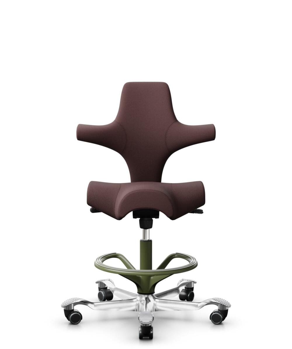 HÅG Capisco 8106 - Select (Gabriel) - Wol / Polyamide - SC61186 - Chestnut - Framekleur - Moss Grey - Gasveer - 265 mm (Zithoogte 53-79cm) - Vloercontact - Zachte wielen t.b.v. harde vloeren - Voetenring - Ja, in framekleur - Voetster - Ja, voetster in... - 3