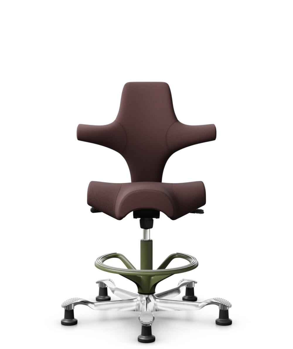 HÅG Capisco 8106 - Select (Gabriel) - Wol / Polyamide - SC61186 - Chestnut - Framekleur - Moss Grey - Gasveer - 265 mm (Zithoogte 53-79cm) - Vloercontact - Glijdoppen - Voetenring - Ja, in framekleur - Voetster - Ja, voetster in gepolijst aluminium - 3
