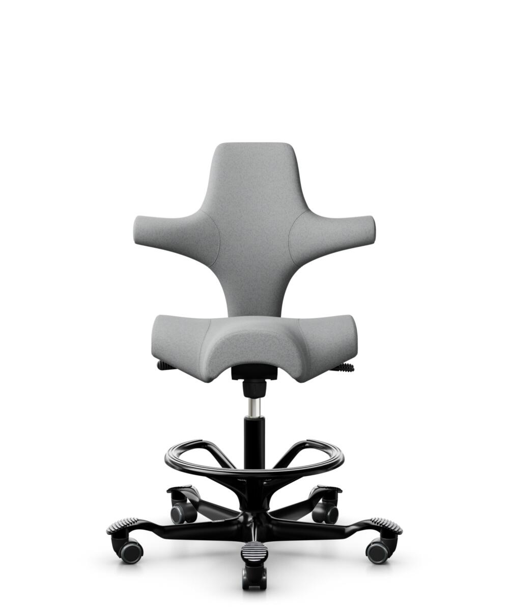 HÅG Capisco 8106 - Capture (Gabriel) - Wol / Polyamide - CPT4102 - Light grey - Framekleur - Zwart - Gasveer - 200 mm (Zithoogte 46-64cm) - Vloercontact - Zachte wielen t.b.v. harde vloeren - Voetenring - Ja, in framekleur - Voetster - Nee, voetster in... - 1