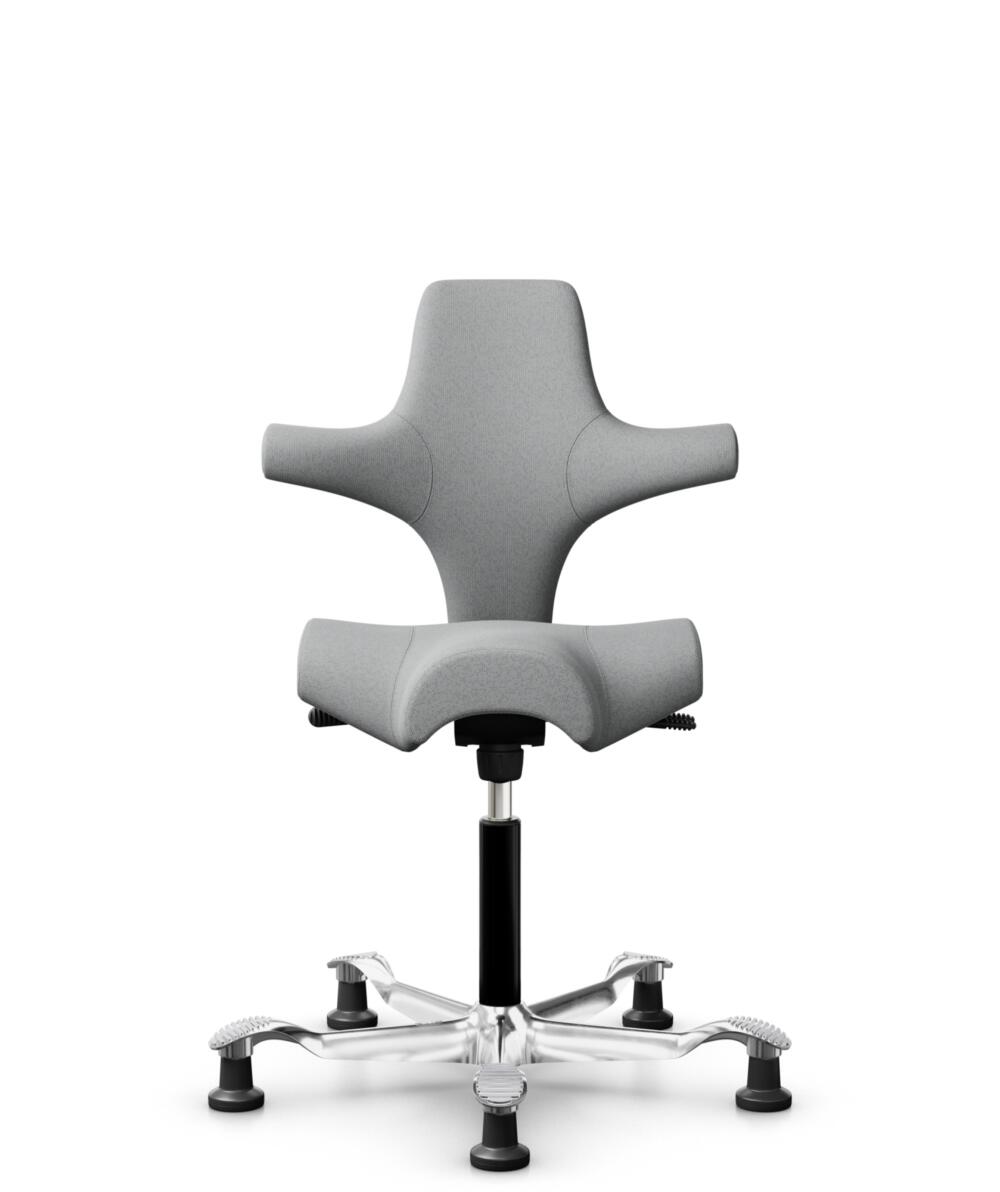 HÅG Capisco 8106 - Capture (Gabriel) - Wol / Polyamide - CPT4102 - Light grey - Framekleur - Zwart - Gasveer - 265 mm (Zithoogte 53-79cm) - Vloercontact - Glijdoppen - Voetenring - Nee, geen voetenring - Voetster - Ja, voetster in gepolijst aluminium - 1
