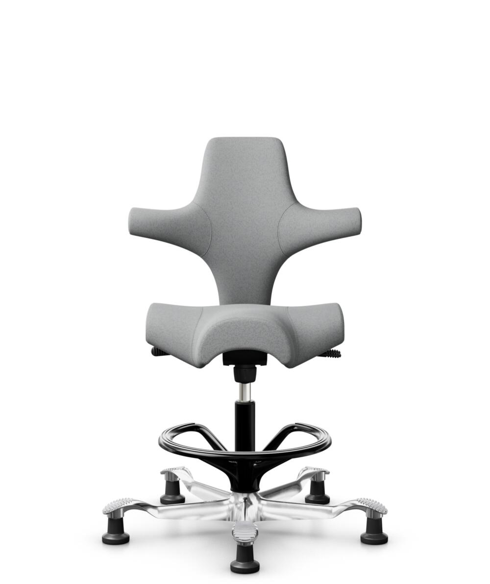 HÅG Capisco 8106 - Capture (Gabriel) - Wol / Polyamide - CPT4102 - Light grey - Framekleur - Zwart - Gasveer - 265 mm (Zithoogte 53-79cm) - Vloercontact - Glijdoppen - Voetenring - Ja, in framekleur - Voetster - Ja, voetster in gepolijst aluminium - 1