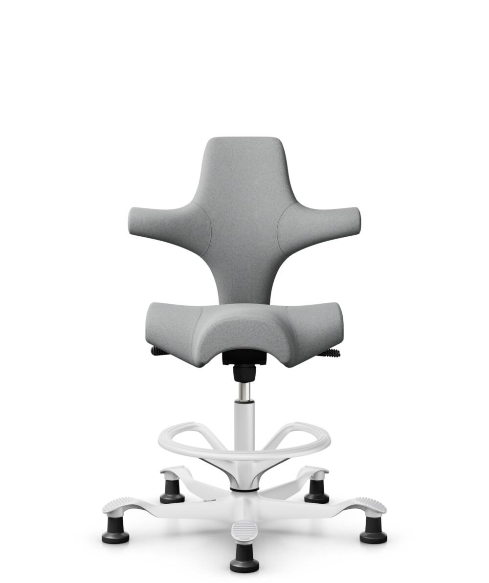 HÅG Capisco 8106 - Capture (Gabriel) - Wol / Polyamide - CPT4102 - Light grey - Framekleur - Wit - Gasveer - 200 mm (Zithoogte 46-64cm) - Vloercontact - Glijdoppen - Voetenring - Ja, in framekleur - Voetster - Nee, voetster in framekleur - 1