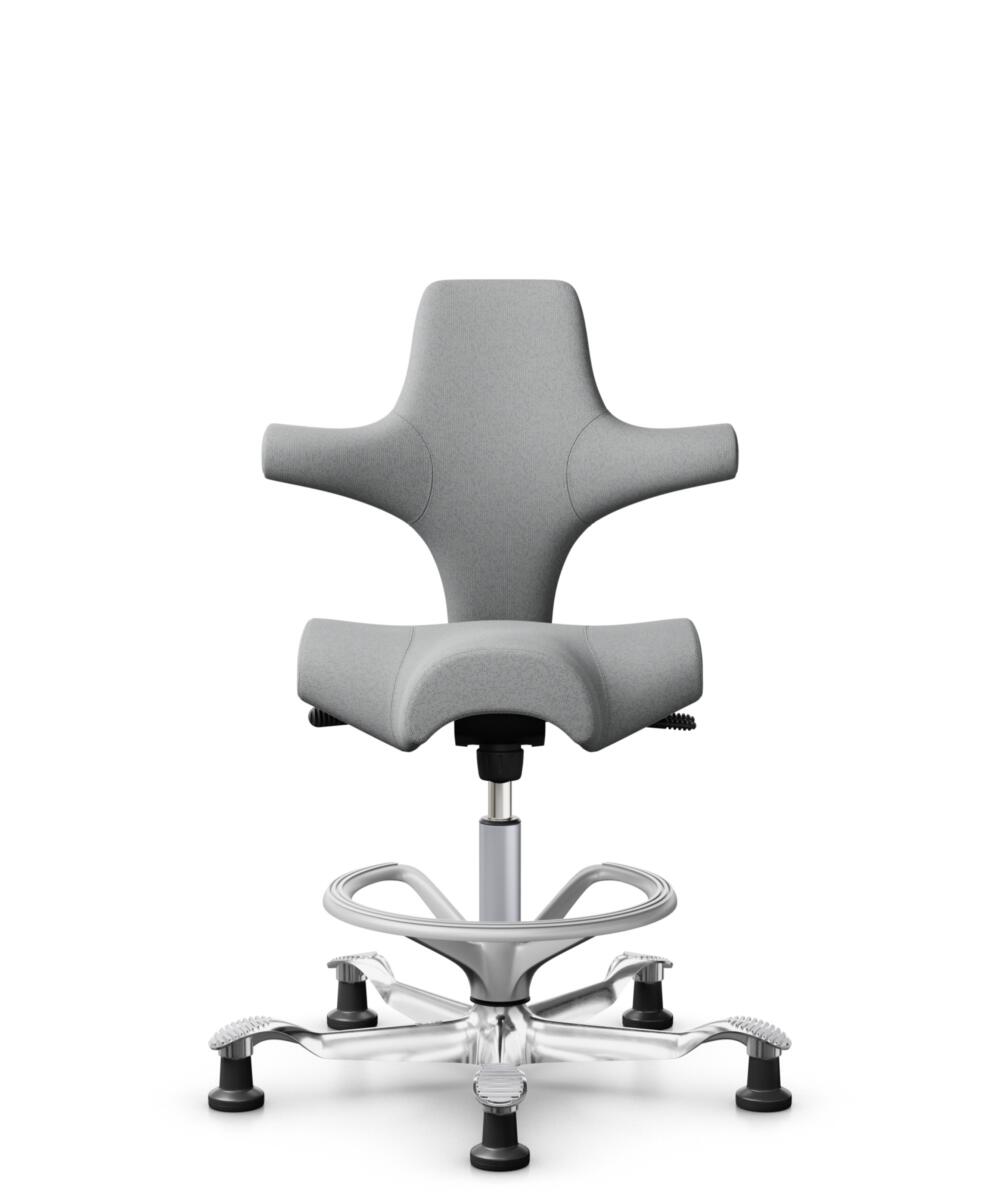 HÅG Capisco 8106 - Capture (Gabriel) - Wol / Polyamide - CPT4102 - Light grey - Framekleur - Zilver - Gasveer - 265 mm (Zithoogte 53-79cm) - Vloercontact - Glijdoppen - Voetenring - Ja, in framekleur - Voetster - Ja, voetster in gepolijst aluminium - 3