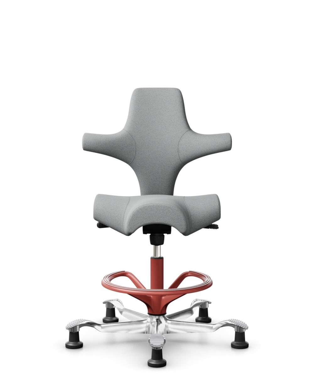 HÅG Capisco 8106 - Capture (Gabriel) - Wol / Polyamide - CPT4102 - Light grey - Framekleur - Blush Rose - Gasveer - 200 mm (Zithoogte 46-64cm) - Vloercontact - Glijdoppen - Voetenring - Ja, in framekleur - Voetster - Ja, voetster in gepolijst aluminium - 3