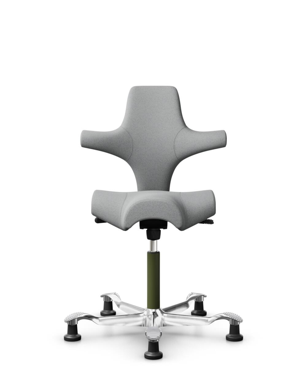 HÅG Capisco 8106 - Capture (Gabriel) - Wol / Polyamide - CPT4102 - Light grey - Framekleur - Moss Grey - Gasveer - 150 mm (Zithoogte 40-55cm) - Vloercontact - Glijdoppen - Voetenring - Nee, geen voetenring - Voetster - Ja, voetster in gepolijst aluminium - 3