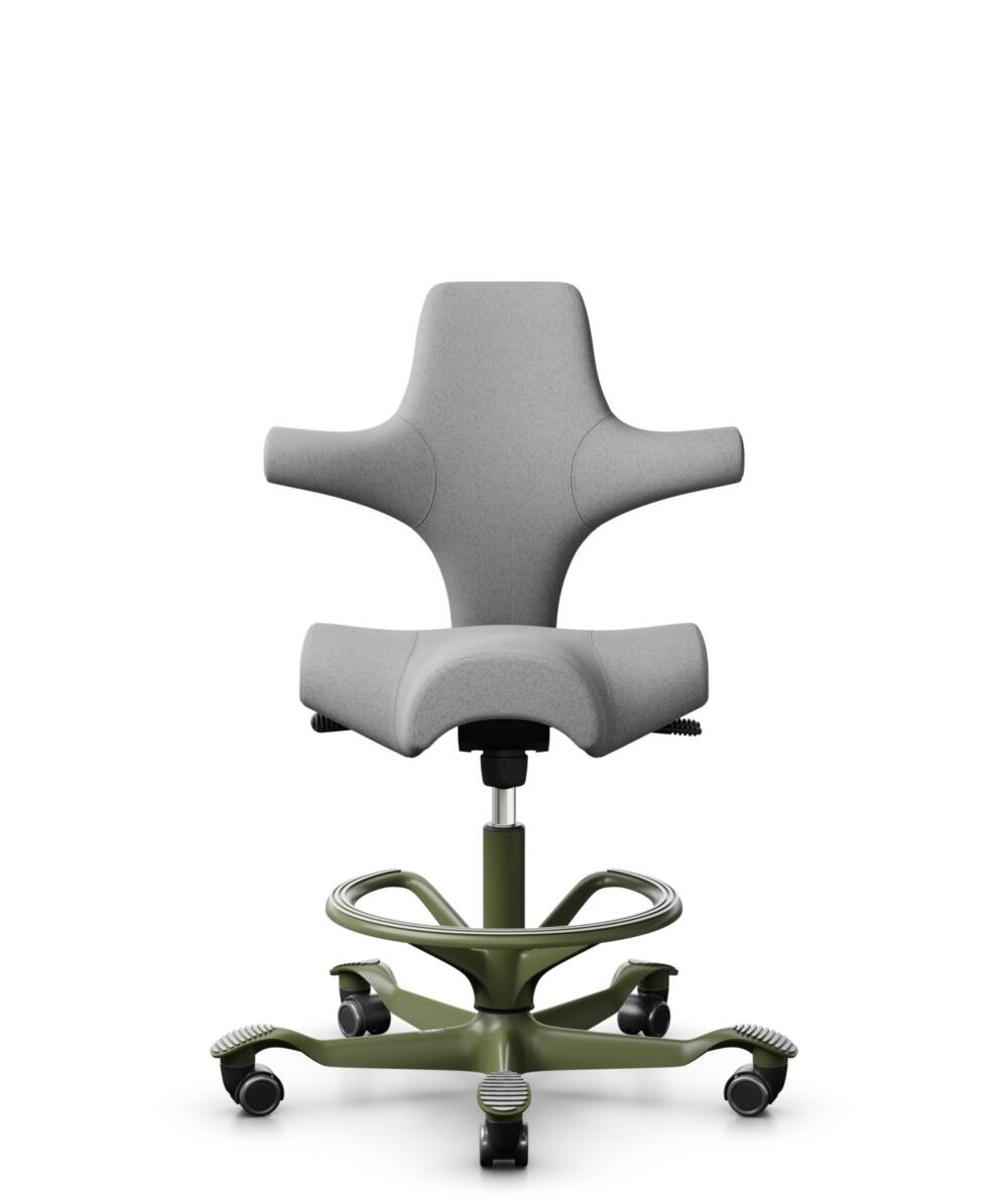 HÅG Capisco 8106 - Capture (Gabriel) - Wol / Polyamide - CPT4102 - Light grey - Framekleur - Moss Grey - Gasveer - 200 mm (Zithoogte 46-64cm) - Vloercontact - Zachte wielen t.b.v. harde vloeren - Voetenring - Ja, in framekleur - Voetster - Nee, voetste... - 3