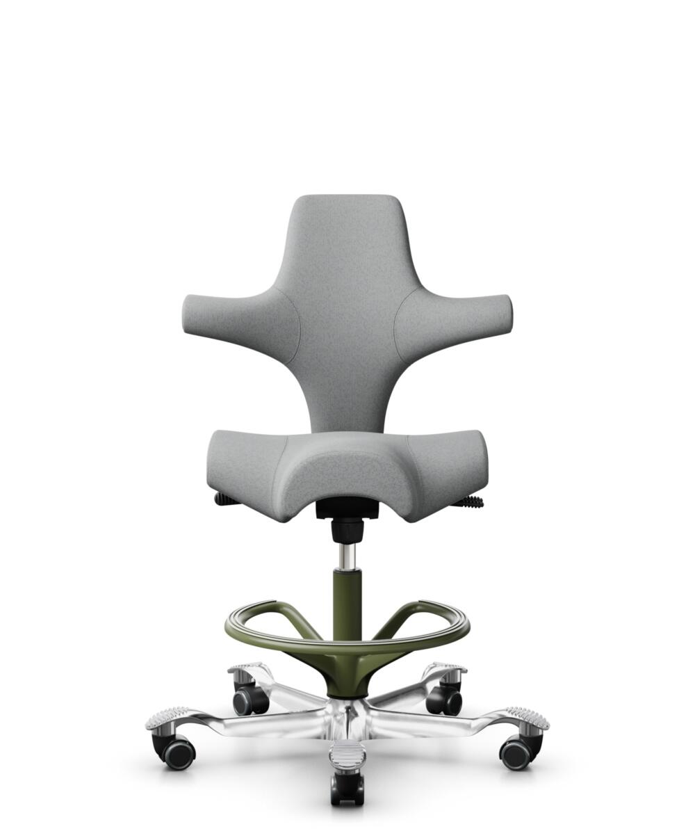 HÅG Capisco 8106 - Capture (Gabriel) - Wol / Polyamide - CPT4102 - Light grey - Framekleur - Moss Grey - Gasveer - 265 mm (Zithoogte 53-79cm) - Vloercontact - Harde wielen t.b.v. zachte vloeren - Voetenring - Ja, in framekleur - Voetster - Ja, voetster... - 3