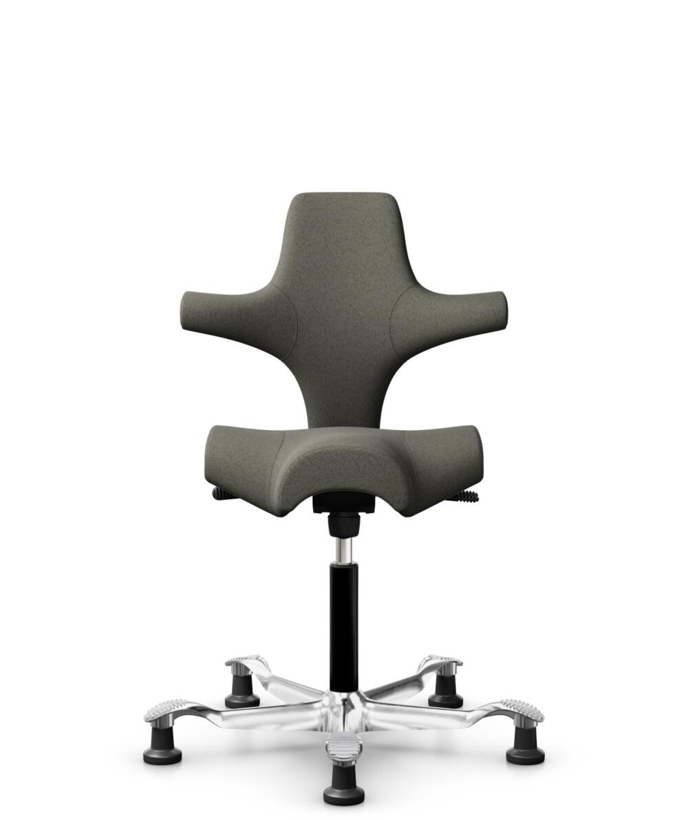 HÅG Capisco 8106 - Capture (Gabriel) - Wol / Polyamide - CPT4401 - Warm grey - Framekleur - Zwart - Gasveer - 150 mm (Zithoogte 40-55cm) - Vloercontact - Glijdoppen - Voetenring - Nee, geen voetenring - Voetster - Ja, voetster in gepolijst aluminium - 1