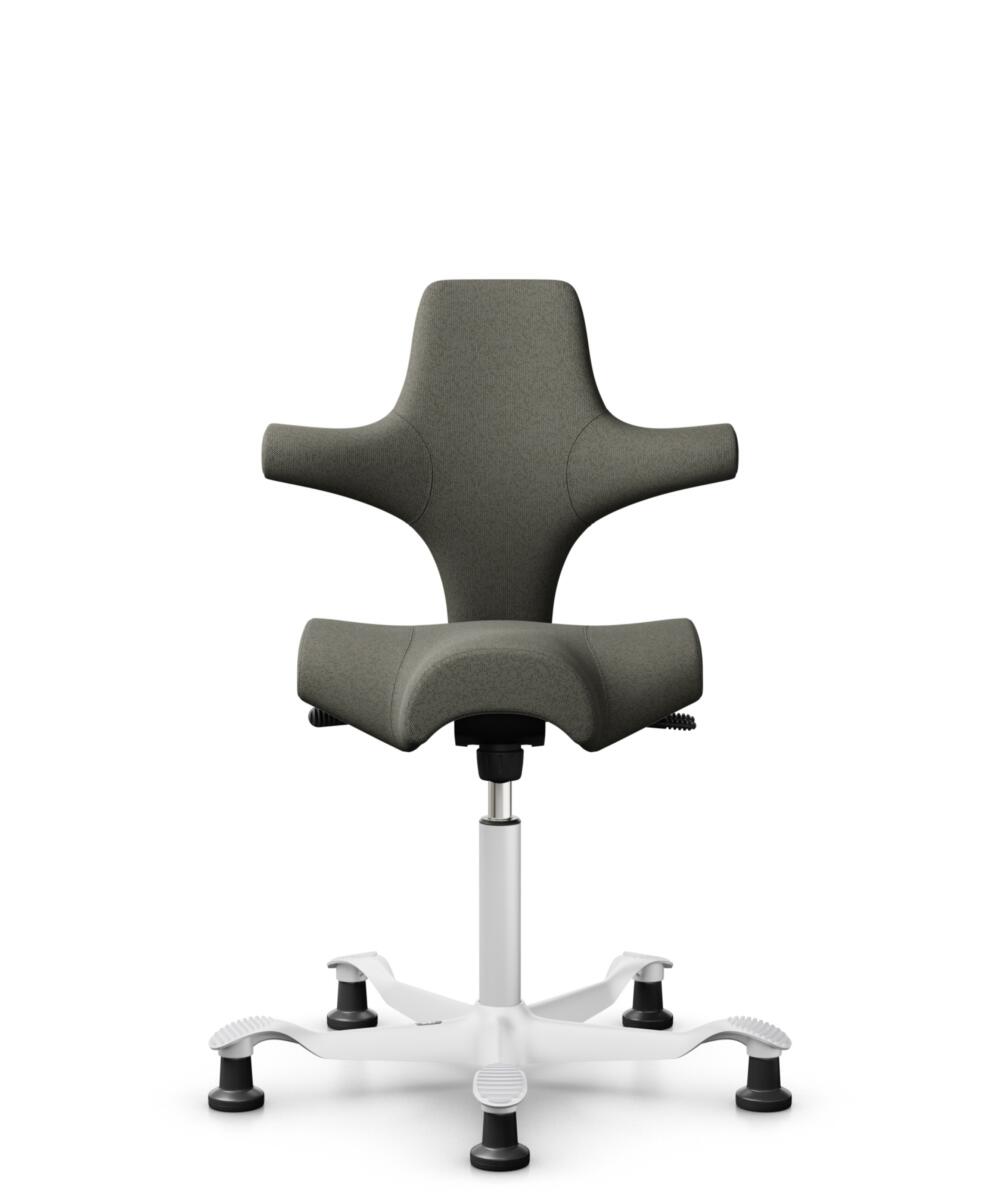 HÅG Capisco 8106 - Capture (Gabriel) - Wol / Polyamide - CPT4401 - Warm grey - Framekleur - Wit - Gasveer - 200 mm (Zithoogte 46-64cm) - Vloercontact - Glijdoppen - Voetenring - Nee, geen voetenring - Voetster - Nee, voetster in framekleur - 3